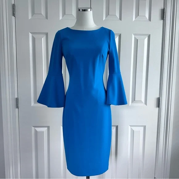 calvin klein blue cocktail dress Calvin Klein | Dresses | Calvin Klein Blue Cocktail Sheath Dress With  Bateau Necklinebell Sleeve Size 2